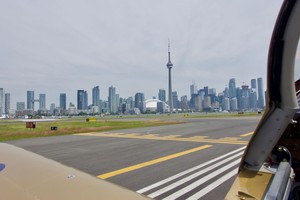 Downtown Toronto, seen after landing while waiting to cross runway 26
